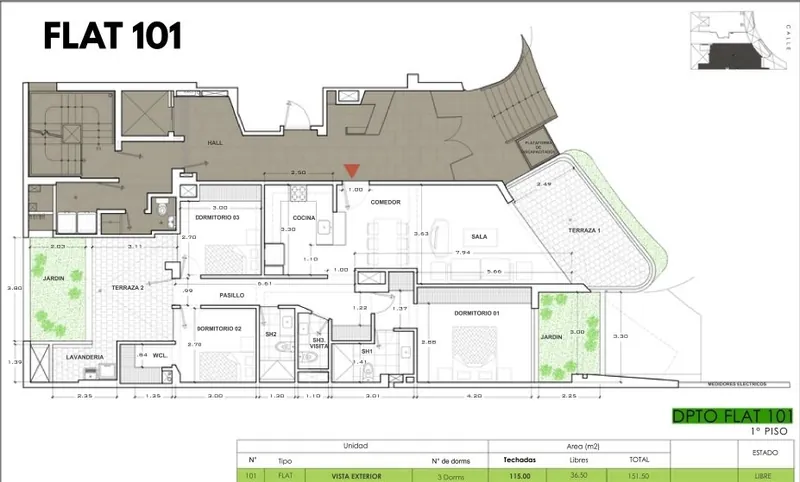 Plano de distribución del Flat 101