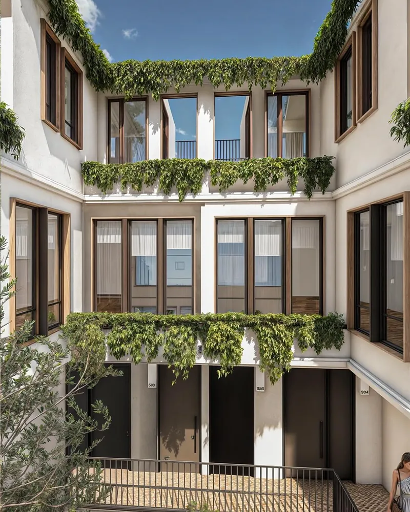 Patio interior entre los townhouses